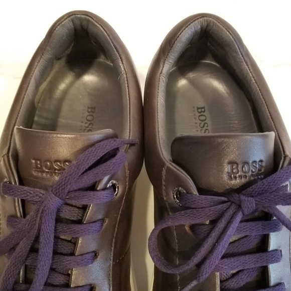 Hugo Boss Parkour Leather Fashion Sneakers Dark Brown Mens Casual Shoes Low Tops - Picture 8 of 12